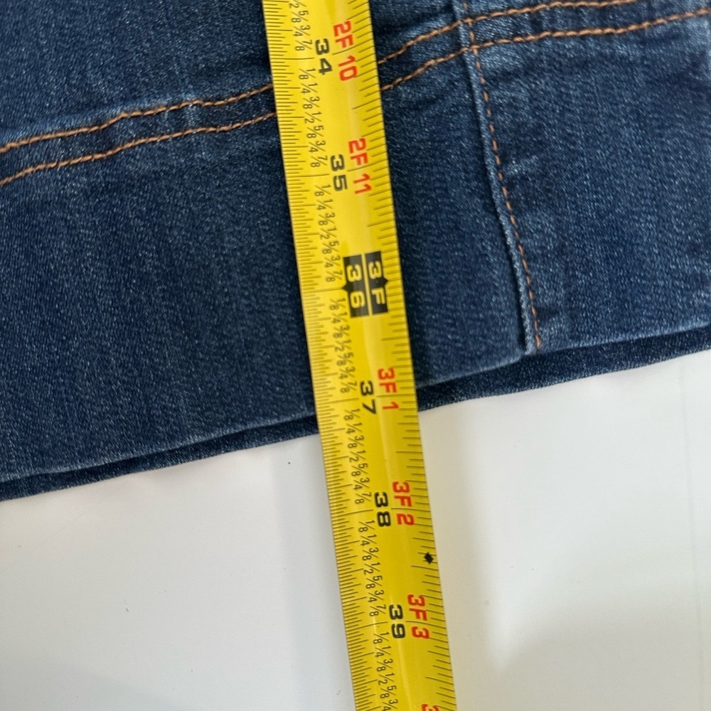 Chico's Dark Blue Flare Jeans on ware leg size 6 - Picture 7 of 14